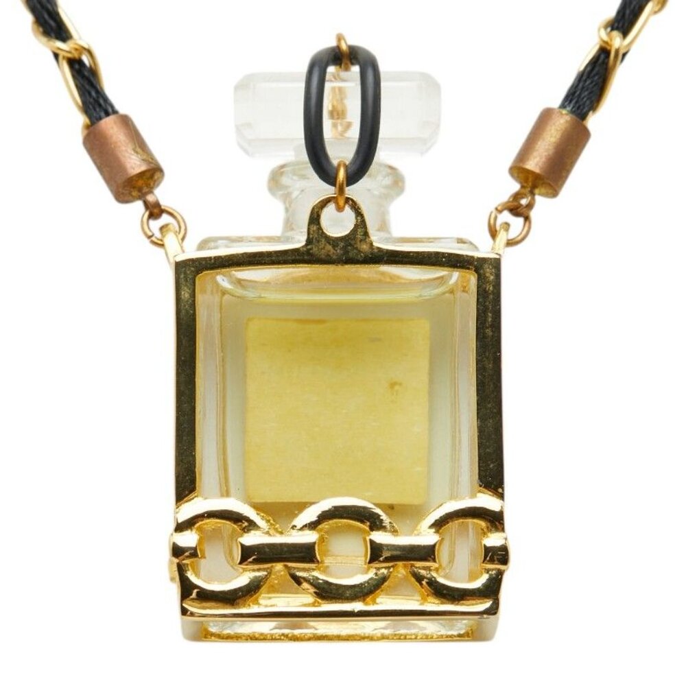 ★SOLD★ Chanel Perfume Bottle Chain Pendant Necklace Gold Black Nylon Plated - Picture 3 of 7